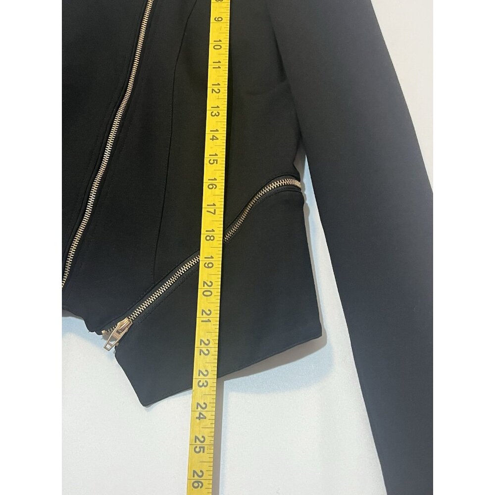 BLANKNYC Women Jacket Denim Psychopath Ponte Moto Size Medium Black Gold Stretch - Picture 7 of 12